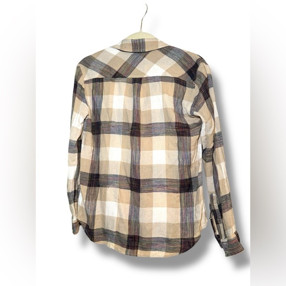 Aritzia Wilfred Free Flannel Shirt Boyfriend Button Up Plaid beige Brown XS - Picture 2 of 7